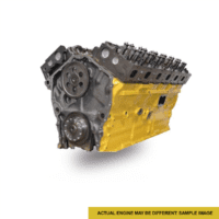 Yellow diesel engine block with gears and valves, sample image for illustrative purposes.