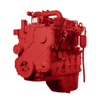 Red diesel engine on white background. Industrial machine part for vehicles and equipment.