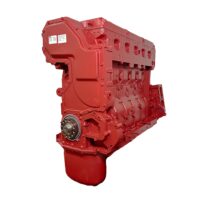 Red diesel engine block isolated on white background, ideal for heavy-duty vehicle and machinery applications.