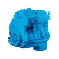 Blue industrial engine isolated on a white background, showcasing detailed components and design.