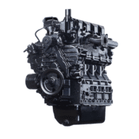 Diesel engine isolated on white background, showcasing intricate industrial machinery details.