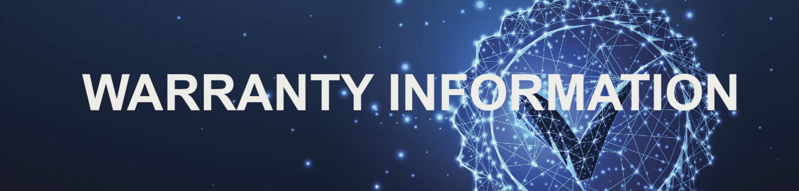 Warranty Information text with digital network design on blue background.